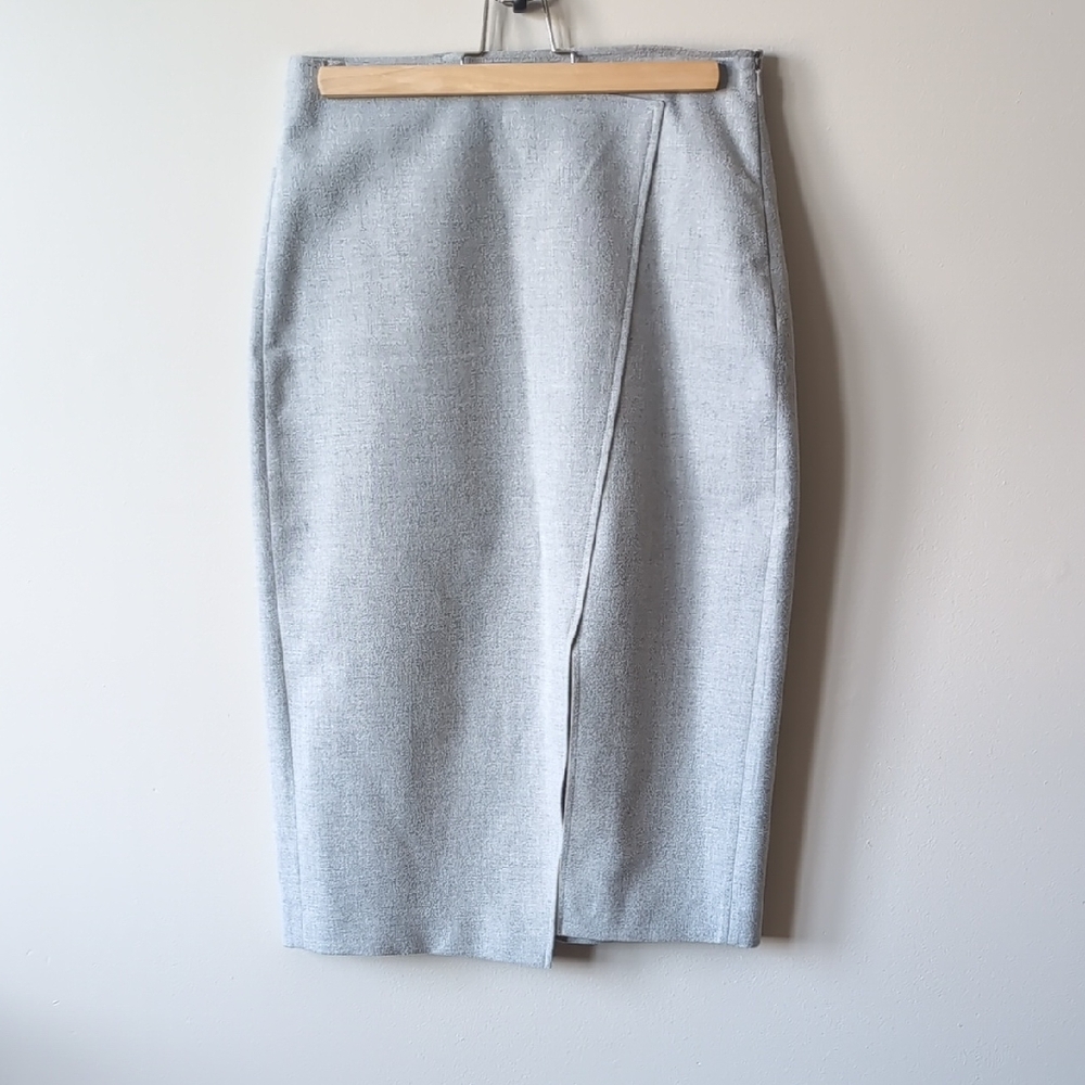 Babaton Gray Asymmetrical Midi Pencil Skirt